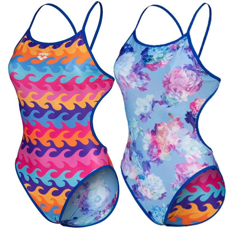 Arena - Allover Reversible Challenge Back Ladies Swimsuit - Neon Blue-Multi 6 Arena - Allover Reversible Challenge Back Ladies Swimsuit - Neon Blue-Multi - Image 6