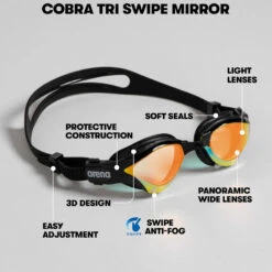 Arena - Cobra Tri Swipe Mirror Triathlon Goggles - Copper/Black -Swim and Beyond arena cobra tri swipe mirror triathlon goggles copper black 3