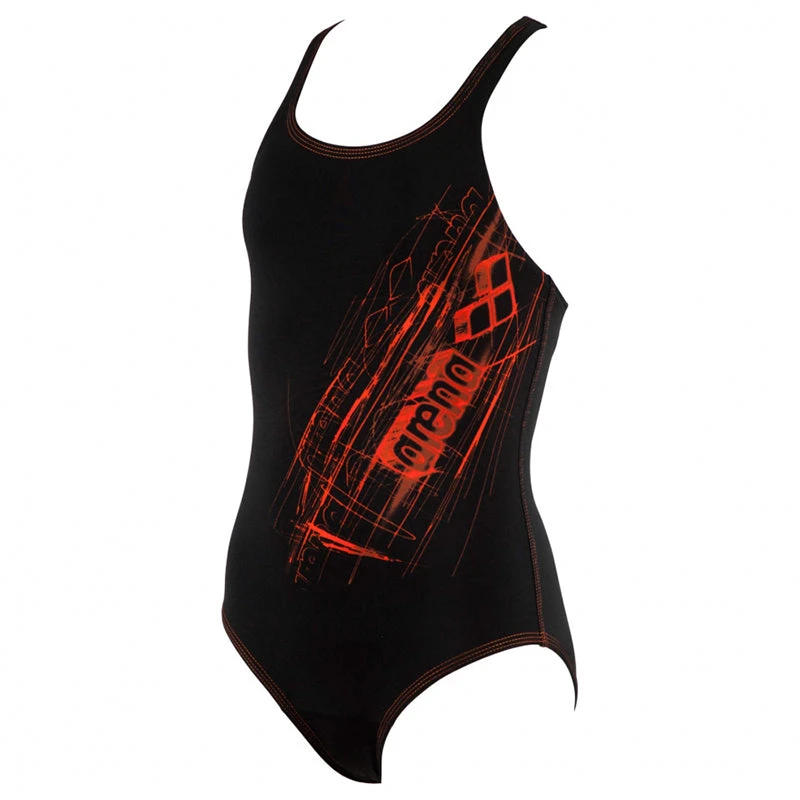 Arena - Drawy Swim Pro Back Junior Swimsuit - Black/Mango 1 Arena - Drawy Swim Pro Back Junior Swimsuit - Black/Mango