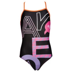 Arena - Folk Light Drop Back Junior Swimsuit - Black/Mango -Swim and Beyond arena folk light drop back junior swimsuit black mango 3