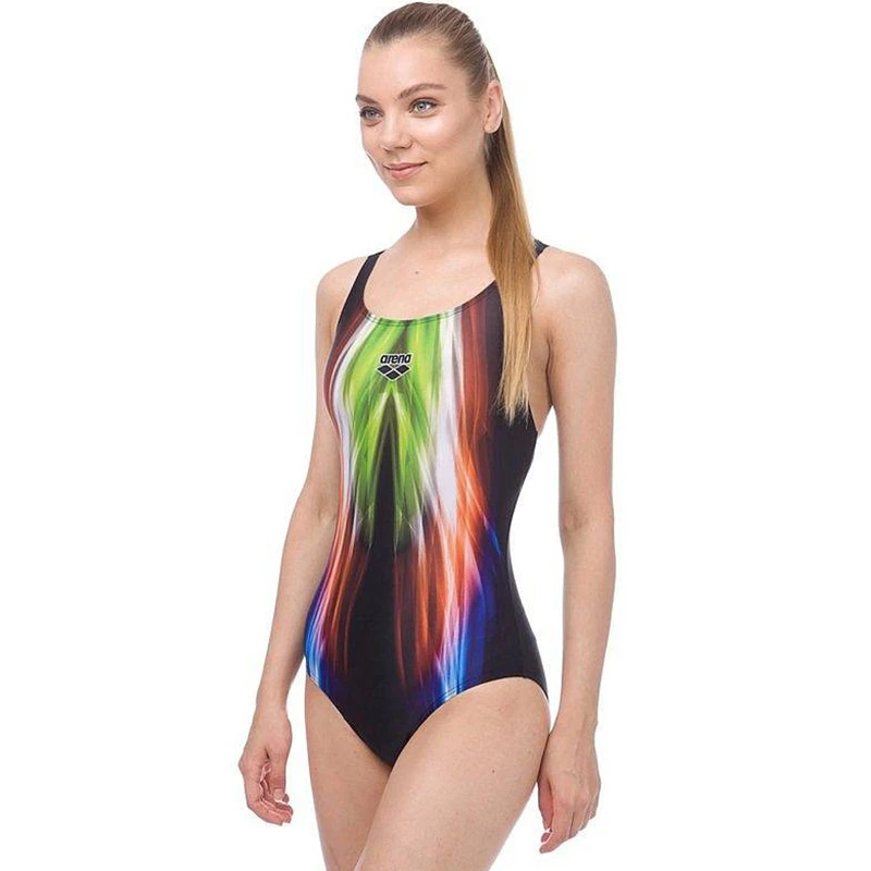 Arena - Shining V-Back Ladies Swimsuit - Black/Soft Green 1 Arena - Shining V-Back Ladies Swimsuit - Black/Soft Green