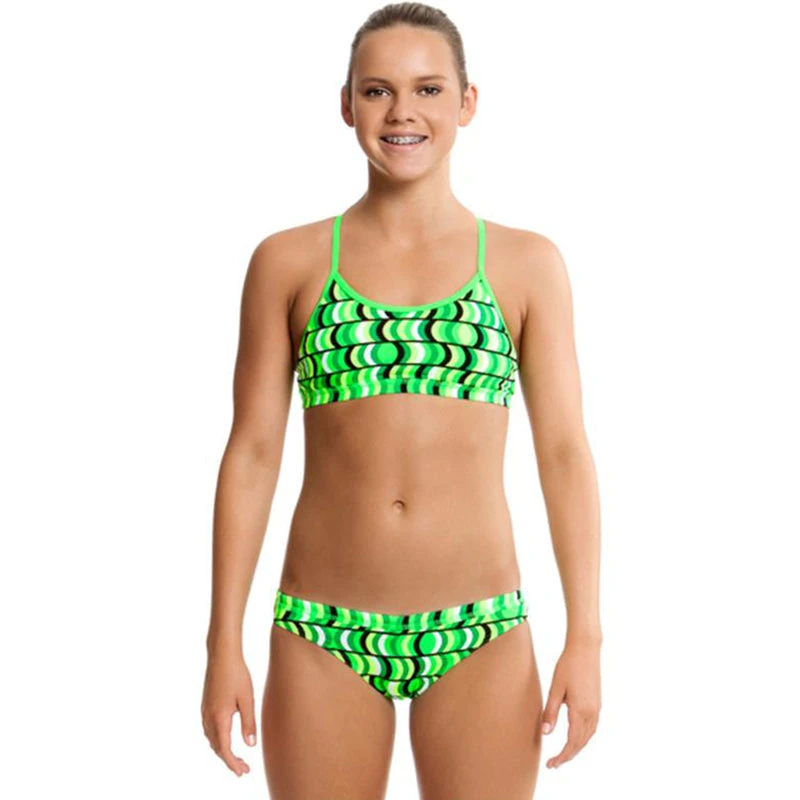Funkita - Green Gateway - Girls Racerback Two Piece 1 Funkita - Green Gateway - Girls Racerback Two Piece