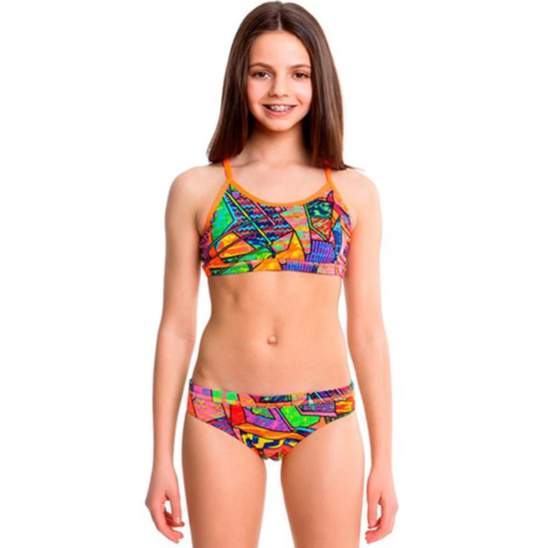 Funkita - Cubism Chaos - Girls Racerback Two Piece 1 Funkita - Cubism Chaos - Girls Racerback Two Piece