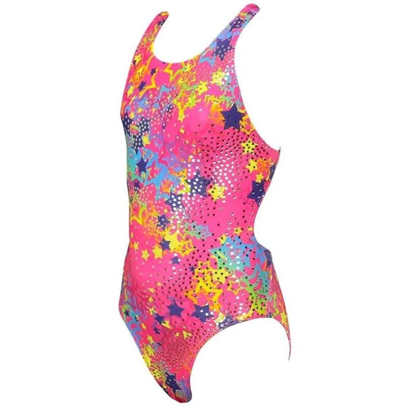 Maru - Wizzy Sparkle Rave Back Girls Swimsuit - Pink/Silver 4 Maru - Wizzy Sparkle Rave Back Girls Swimsuit - Pink/Silver - Image 4