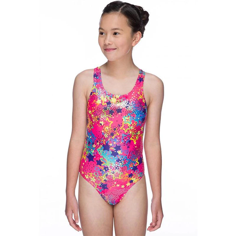 Maru - Wizzy Sparkle Rave Back Girls Swimsuit - Pink/Silver 1 Maru - Wizzy Sparkle Rave Back Girls Swimsuit - Pink/Silver