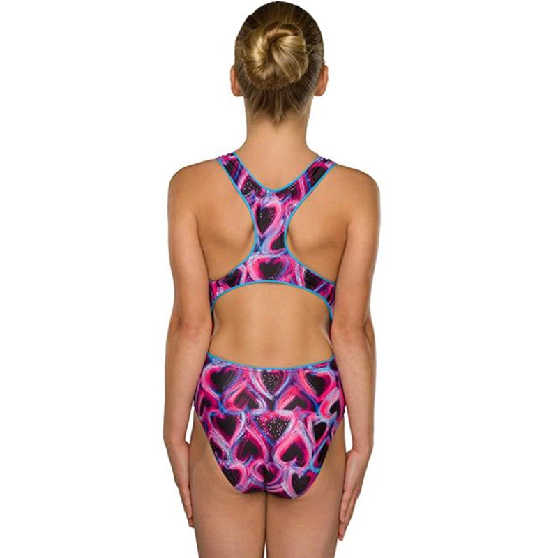 Maru - Hearts Aglow Sparkle Rave Back Girls Swimsuit - Pink 2 Maru - Hearts Aglow Sparkle Rave Back Girls Swimsuit - Pink - Image 2