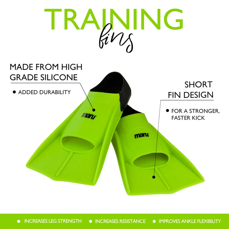 Maru - "New" Training Fins / Flippers - Neon Lime/Black 2 Maru - "New" Training Fins / Flippers - Neon Lime/Black - Image 2