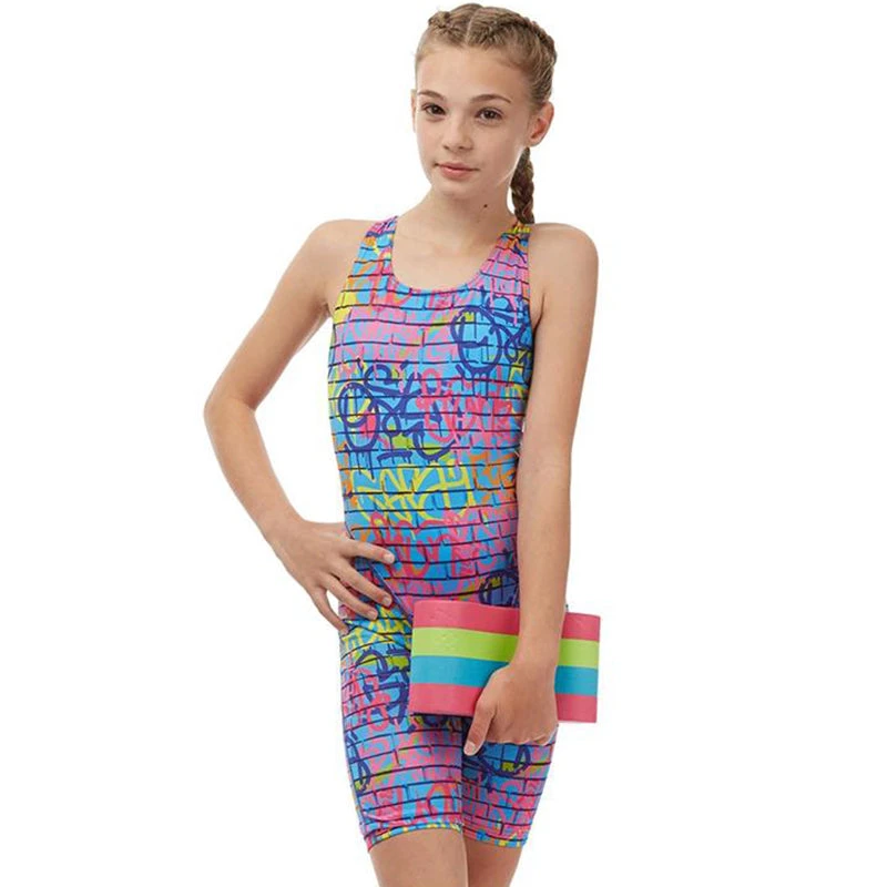 Maru Girls Swimwear - Street Art Pacer Legsuit - Blue/Multi 1 Maru Girls Swimwear - Street Art Pacer Legsuit - Blue/Multi