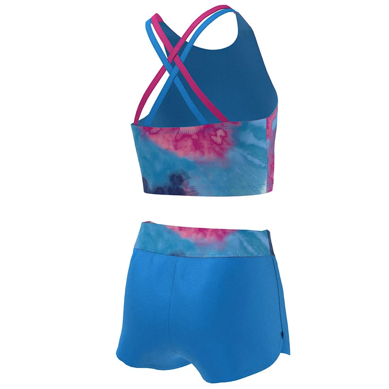 Nike - Girls' Tie Dye Spiderback Midkini & Short Set (Photo Blue) 2 Nike - Girls' Tie Dye Spiderback Midkini & Short Set (Photo Blue) - Image 2