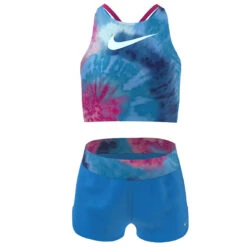 Nike - Girls' Tie Dye Spiderback Midkini & Short Set (Photo Blue) 5 Nike - Girls' Tie Dye Spiderback Midkini & Short Set (Photo Blue) -Swim and Beyond nike girls tie dye spiderback midkini short set photo blue 3