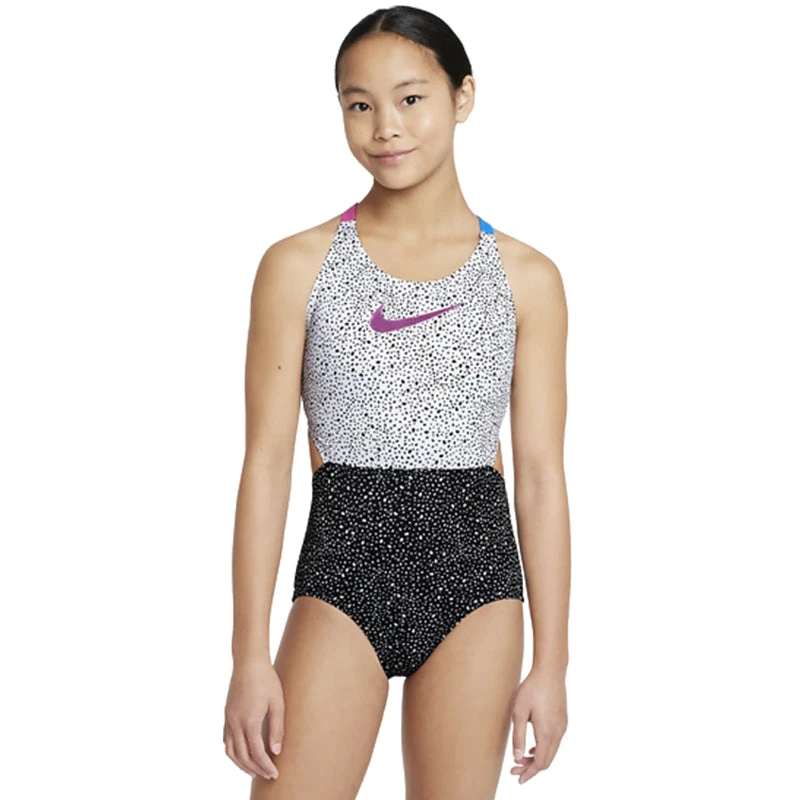 Nike - Girls' Water Dots Crossback Monokini (Black) 1 Nike - Girls' Water Dots Crossback Monokini (Black)