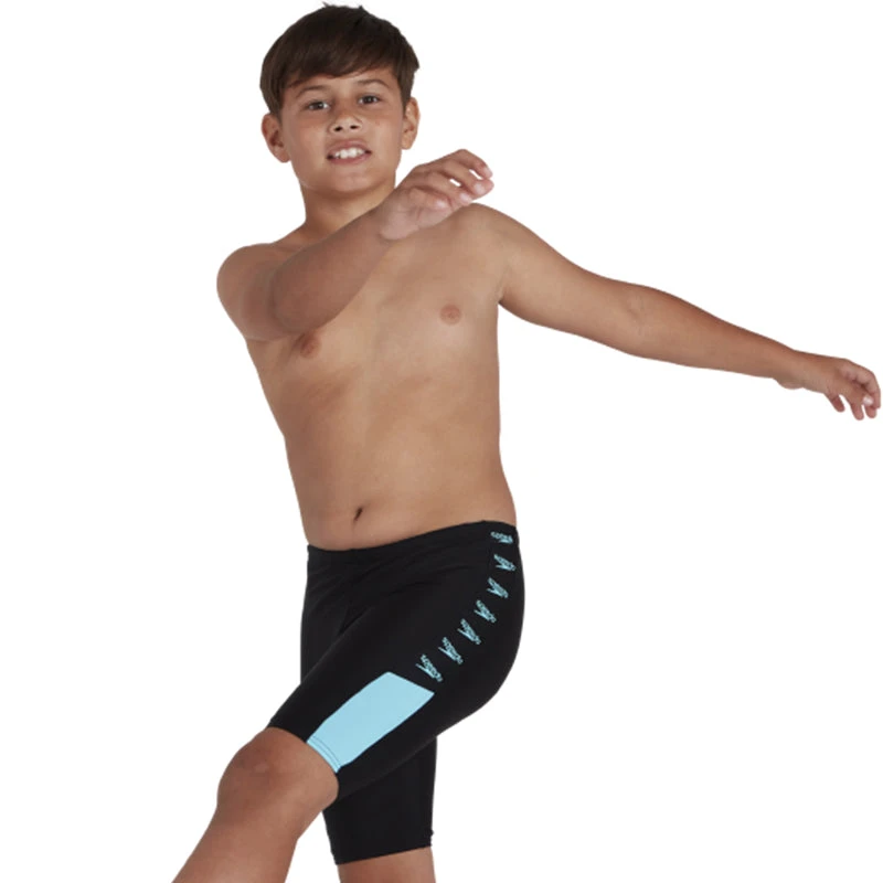 Speedo - Boy's Boom Logo Splice Jammer - Black/Light Blue 1 Speedo - Boy's Boom Logo Splice Jammer - Black/Light Blue