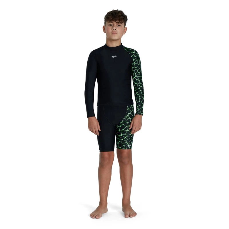 Speedo - Boys Long Sleeve Printed Rash Top - Black/Green 4 Speedo - Boys Long Sleeve Printed Rash Top - Black/Green - Image 4