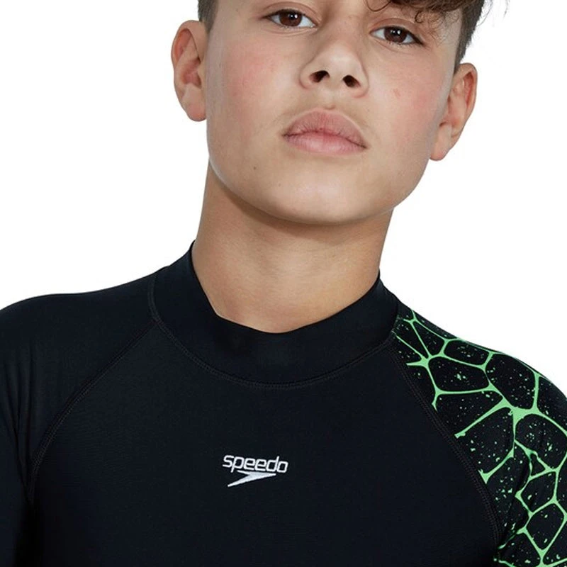 Speedo - Boys Long Sleeve Printed Rash Top - Black/Green 5 Speedo - Boys Long Sleeve Printed Rash Top - Black/Green - Image 5