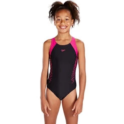 Speedo - Girl's Boom Splice Muscle Back Swimsuit - Black/Electric Pink