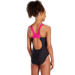 Speedo - Girl's Boom Splice Muscle Back Swimsuit - Black/Electric Pink -Swim and Beyond speedo girls boom splice muscle back swimsuit black electric pink 3