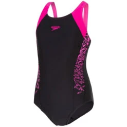 Speedo - Girl's Boom Splice Muscle Back Swimsuit - Black/Electric Pink -Swim and Beyond speedo girls boom splice muscle back swimsuit black electric pink 4