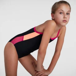 Speedo - Girl's Dive Thinstrap Muscleback Swimsuit - Black/Orange/Pink -Swim and Beyond speedo girls dive thinstrap muscleback swimsuit black orange pink 6