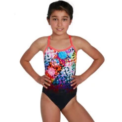 Speedo - Girls Polka Melt Placement VBack Swimsuit - Black/Red