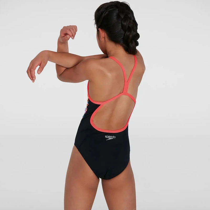 Speedo - Girls Polka Melt Placement VBack Swimsuit - Black/Red 3 Speedo - Girls Polka Melt Placement VBack Swimsuit - Black/Red - Image 3