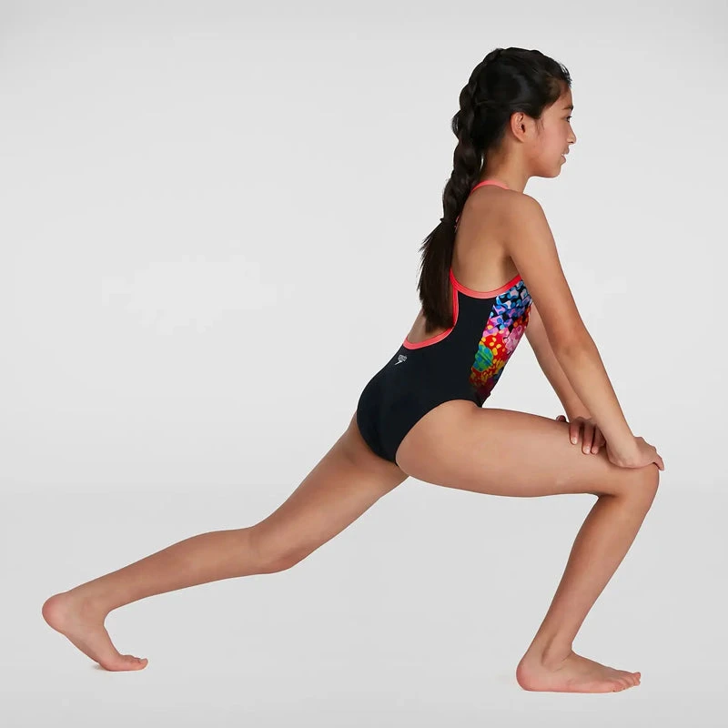 Speedo - Girls Polka Melt Placement VBack Swimsuit - Black/Red 4 Speedo - Girls Polka Melt Placement VBack Swimsuit - Black/Red - Image 4