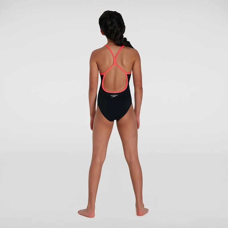 Speedo - Girls Polka Melt Placement VBack Swimsuit - Black/Red 6 Speedo - Girls Polka Melt Placement VBack Swimsuit - Black/Red - Image 6