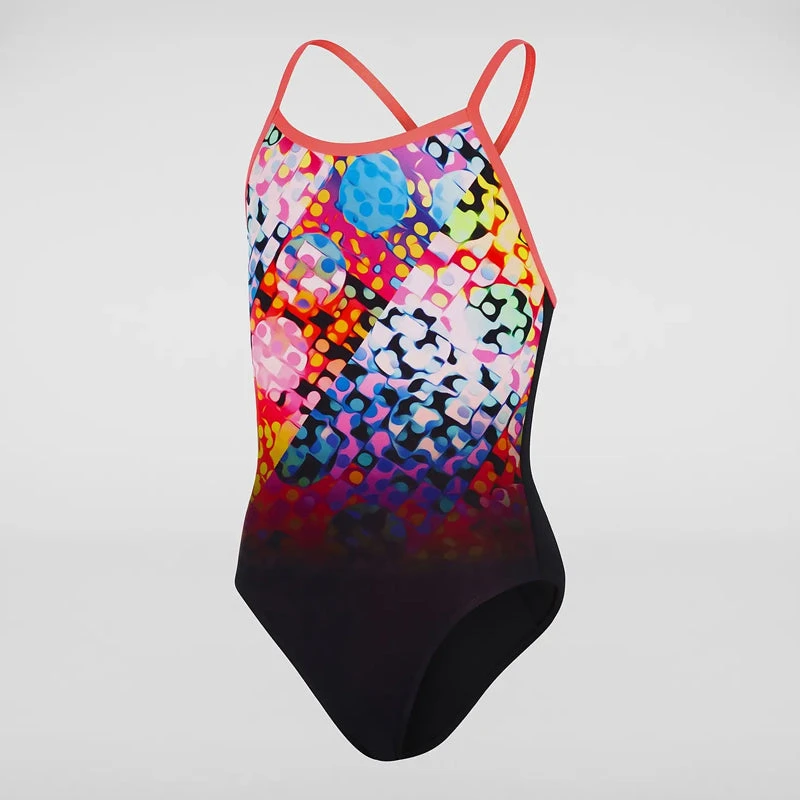 Speedo - Girls Polka Melt Placement VBack Swimsuit - Black/Red 9 Speedo - Girls Polka Melt Placement VBack Swimsuit - Black/Red - Image 9