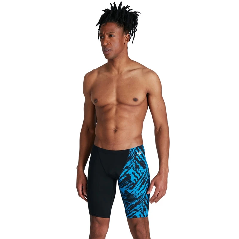 Speedo - Men's Allover V-Cut Jammer - Black/Blue 1 Speedo - Men's Allover V-Cut Jammer - Black/Blue