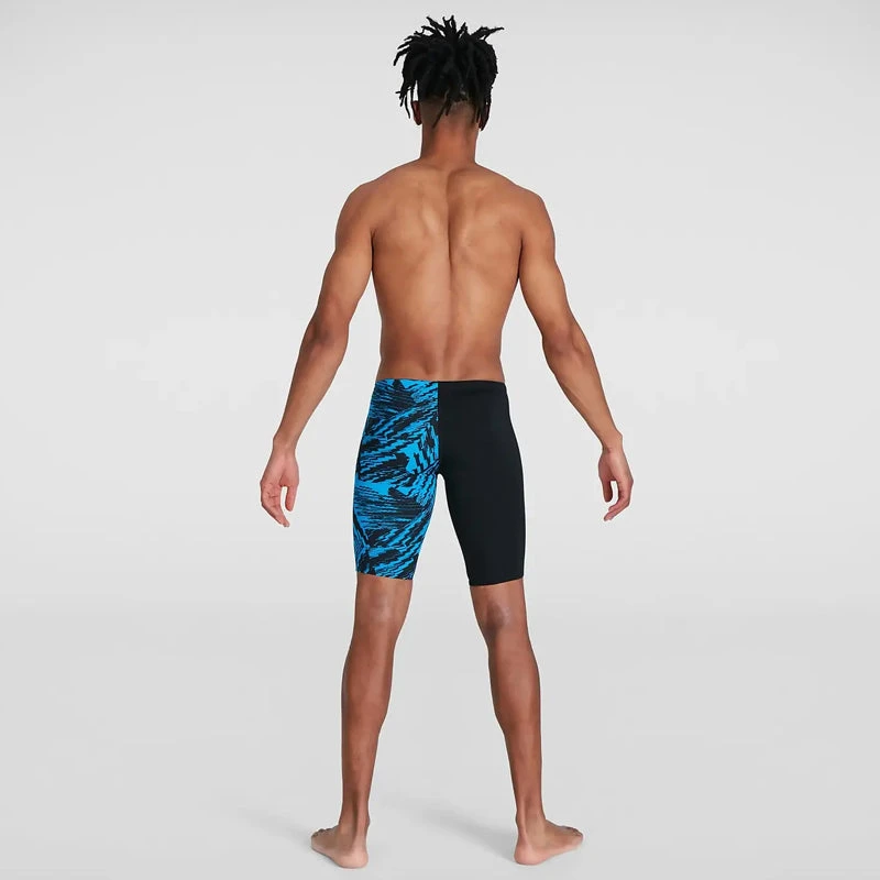 Speedo - Men's Allover V-Cut Jammer - Black/Blue 2 Speedo - Men's Allover V-Cut Jammer - Black/Blue - Image 2