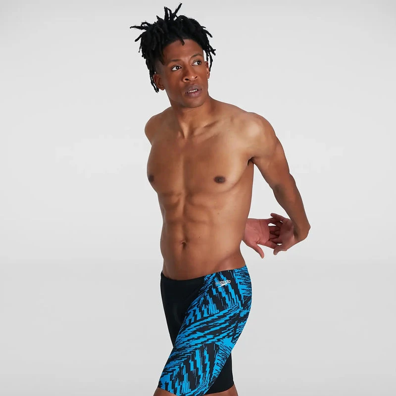 Speedo - Men's Allover V-Cut Jammer - Black/Blue 4 Speedo - Men's Allover V-Cut Jammer - Black/Blue - Image 4