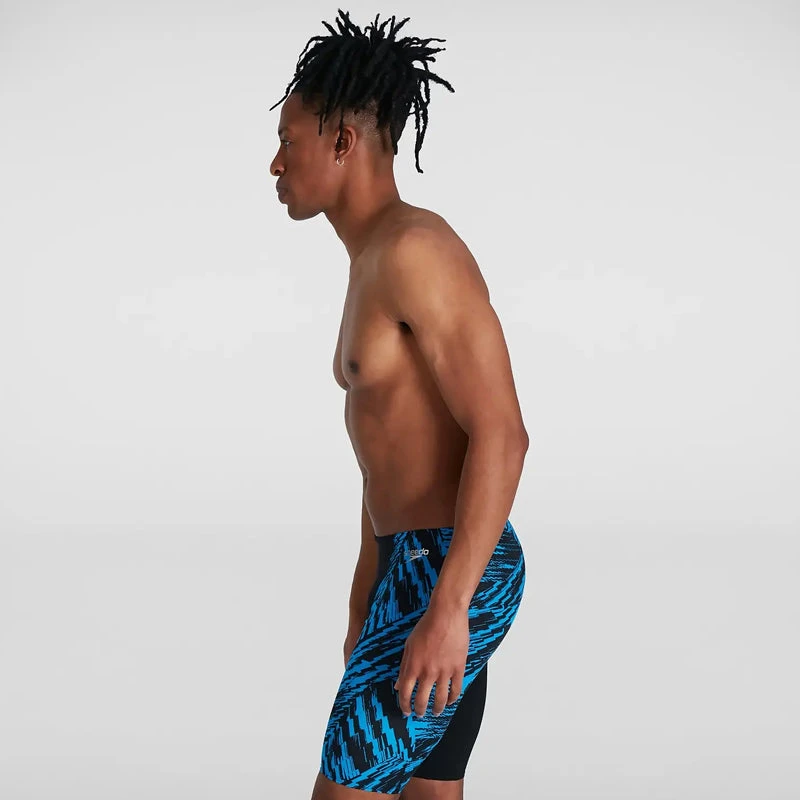 Speedo - Men's Allover V-Cut Jammer - Black/Blue 6 Speedo - Men's Allover V-Cut Jammer - Black/Blue - Image 6