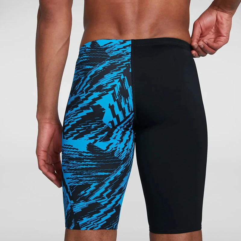 Speedo - Men's Allover V-Cut Jammer - Black/Blue 8 Speedo - Men's Allover V-Cut Jammer - Black/Blue - Image 8
