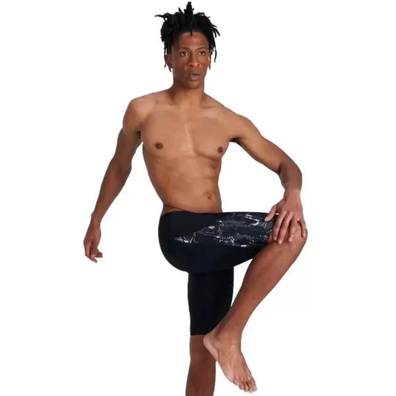 Speedo - Mens Eco Allover V-Cut Jammer - Black/Grey 1 Speedo - Mens Eco Allover V-Cut Jammer - Black/Grey