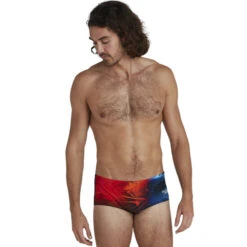 Speedo - Men's Placement Digital 14cm Trunks - Black/Orange/Blue