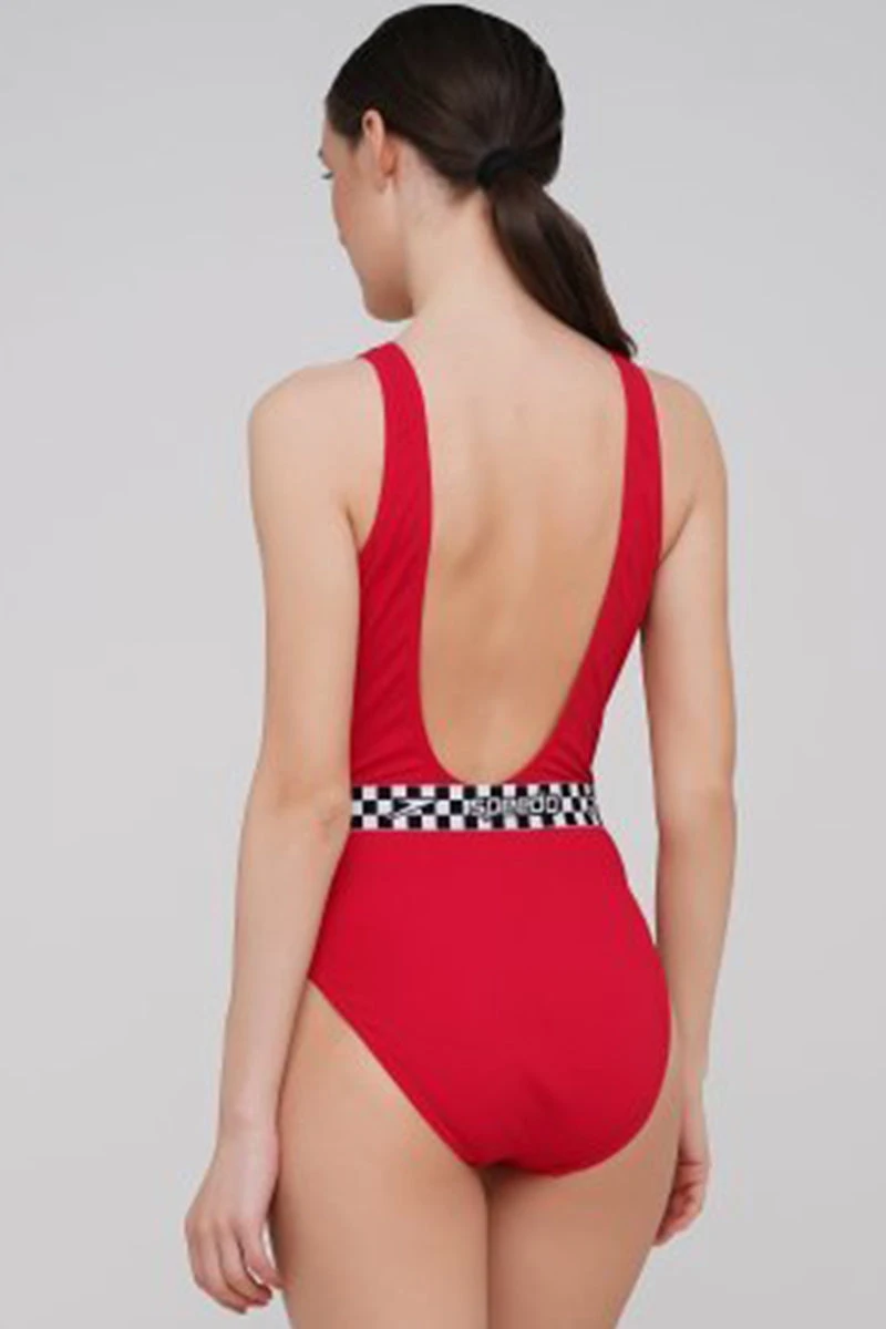 Speedo - Womens Belted Deep U-Back Swimsuit - Red 14 Speedo - Womens Belted Deep U-Back Swimsuit - Red - Image 14
