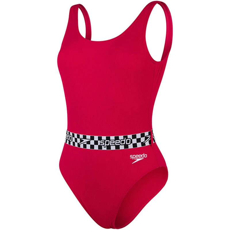 Speedo - Womens Belted Deep U-Back Swimsuit - Red 2 Speedo - Womens Belted Deep U-Back Swimsuit - Red - Image 2