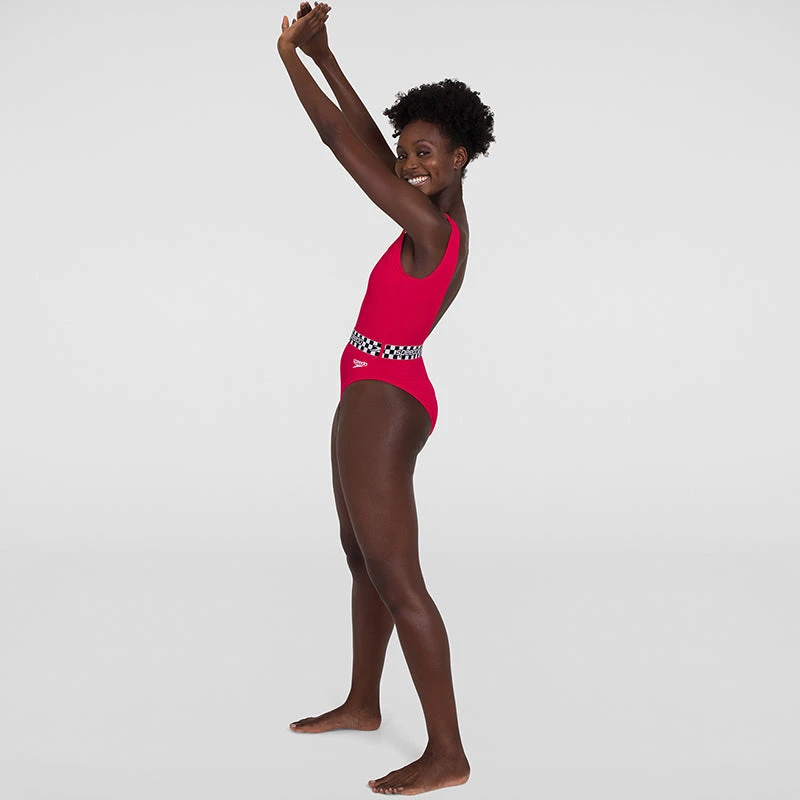 Speedo - Womens Belted Deep U-Back Swimsuit - Red 5 Speedo - Womens Belted Deep U-Back Swimsuit - Red - Image 5