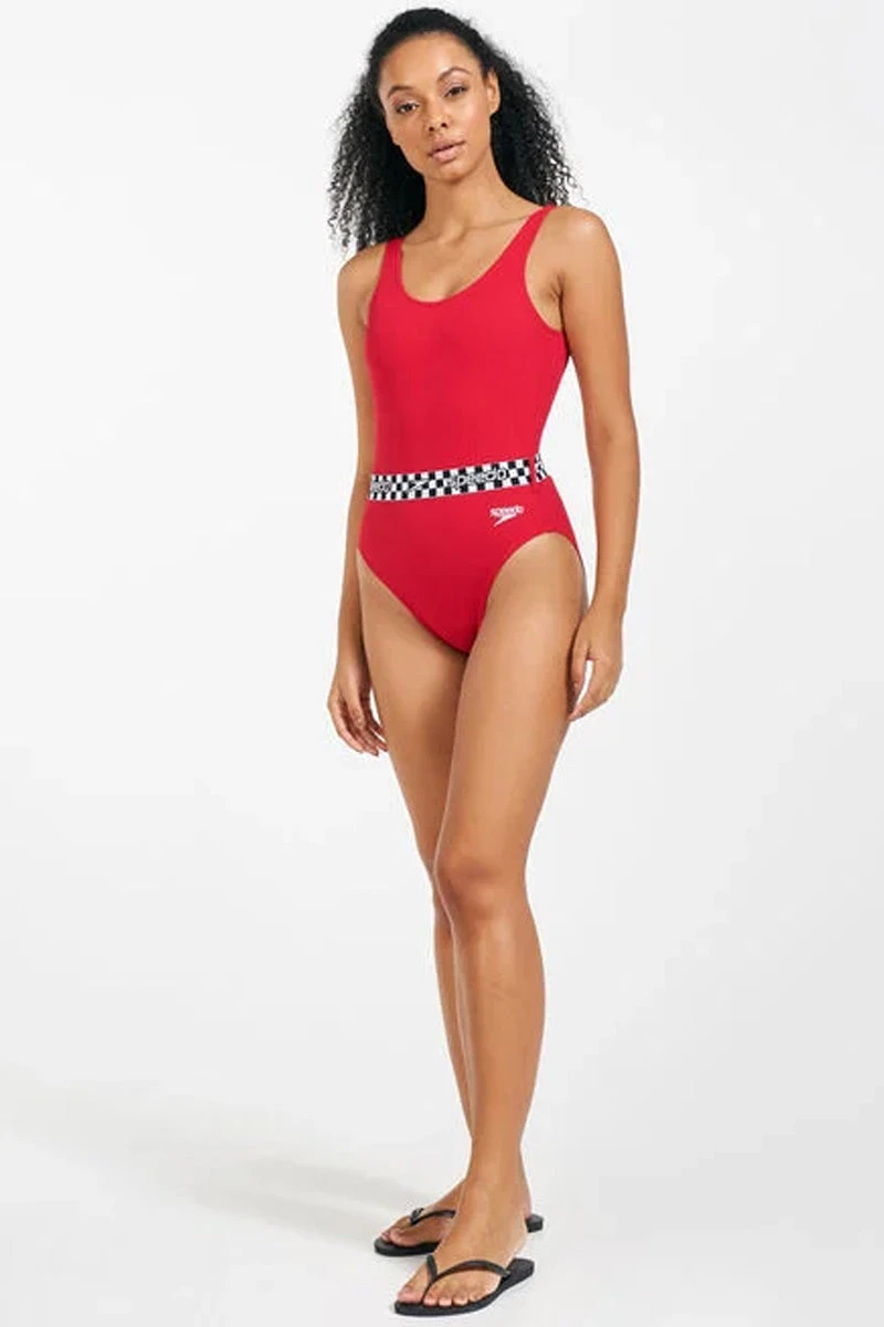 Speedo - Womens Belted Deep U-Back Swimsuit - Red 8 Speedo - Womens Belted Deep U-Back Swimsuit - Red - Image 8