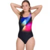 Speedo - Womens Placement Digital Powerback Swimsuit - Black/Violet/Pink
