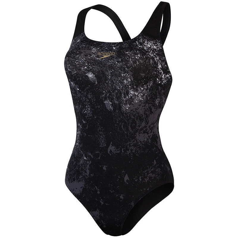 Speedo - Women's Placement Powerback Swimsuit - Black/White 2 Speedo - Women's Placement Powerback Swimsuit - Black/White - Image 2