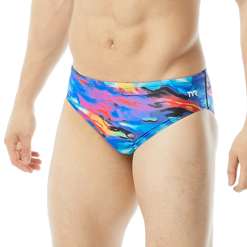 TYR - Men's Synthesis Racer Brief - Blue/Multi 1 TYR - Men's Synthesis Racer Brief - Blue/Multi
