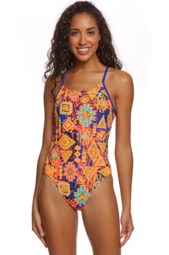 TYR - Santa Ana Cutoutfit Ladies Swimsuit - Blue/Coral -Swim and Beyond tyr santa ana cutoutfit durafast one swimsuit blue coral 823 7