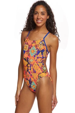 TYR - Santa Ana Cutoutfit Ladies Swimsuit - Blue/Coral -Swim and Beyond tyr santa ana cutoutfit durafast one swimsuit blue coral 823 8