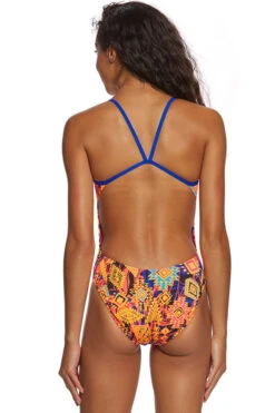 TYR - Santa Ana Cutoutfit Ladies Swimsuit - Blue/Coral -Swim and Beyond tyr santa ana cutoutfit durafast one swimsuit blue coral 823 9