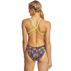 TYR - Waikiki Cutoutfit Ladies Swimsuit - Yellow/Purple -Swim and Beyond tyr womens waikiki cutoutfit swimsuit 728 yellow purple 3