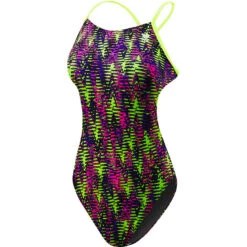 TYR - Waikiki Cutoutfit Ladies Swimsuit - Yellow/Purple -Swim and Beyond tyr womens waikiki cutoutfit swimsuit 728 yellow purple 4