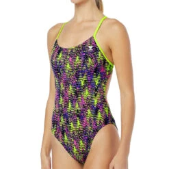 TYR - Waikiki Cutoutfit Ladies Swimsuit - Yellow/Purple -Swim and Beyond tyr womens waikiki cutoutfit swimsuit 728 yellow purple 6