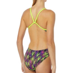 TYR - Waikiki Cutoutfit Ladies Swimsuit - Yellow/Purple -Swim and Beyond tyr womens waikiki cutoutfit swimsuit 728 yellow purple 7