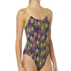 TYR - Waikiki Cutoutfit Ladies Swimsuit - Yellow/Purple -Swim and Beyond tyr womens waikiki cutoutfit swimsuit 728 yellow purple 8
