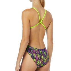 TYR - Waikiki Cutoutfit Ladies Swimsuit - Yellow/Purple -Swim and Beyond tyr womens waikiki cutoutfit swimsuit 728 yellow purple 9